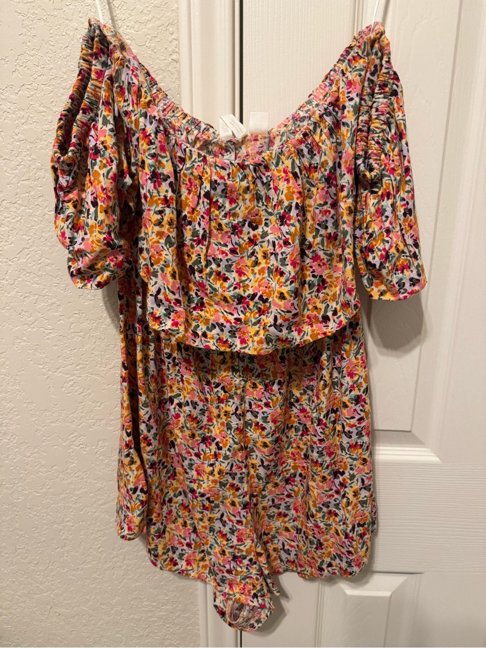 Roxy Girls Yellow & Pink Floral Off-Shoulder Dress
